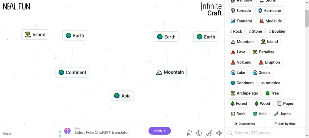 Step 2 of How To Make China in Infinite Craft: Crafting Asia