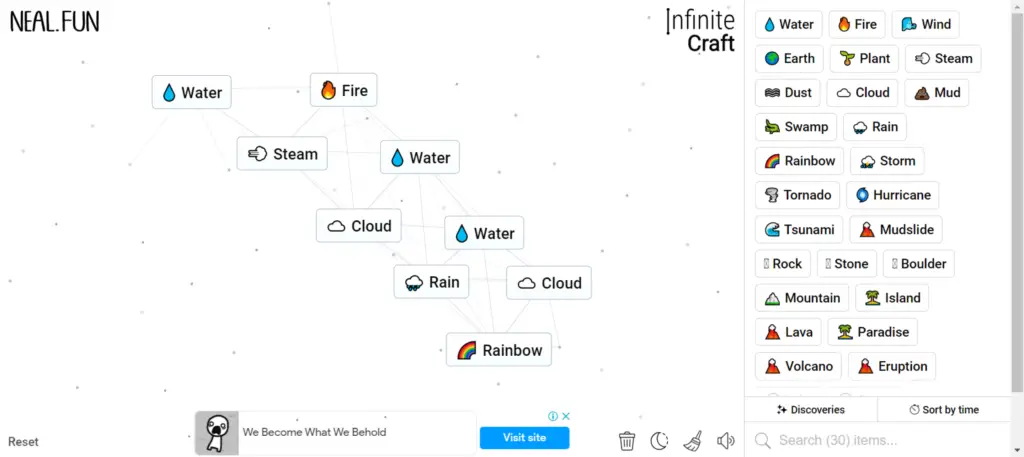 Step Two of How To Make America in Infinity Craft: Create Rainbow