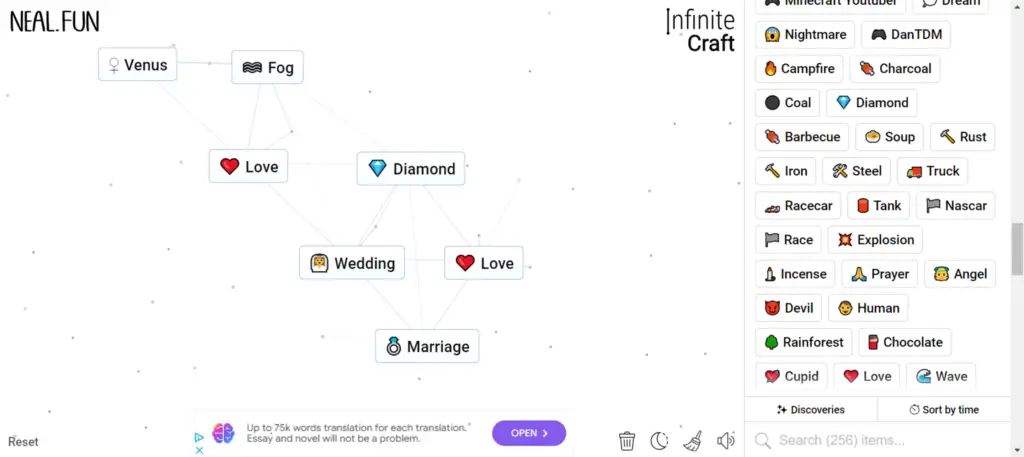 The final steps of How To Make Marriage in Infinite Craft