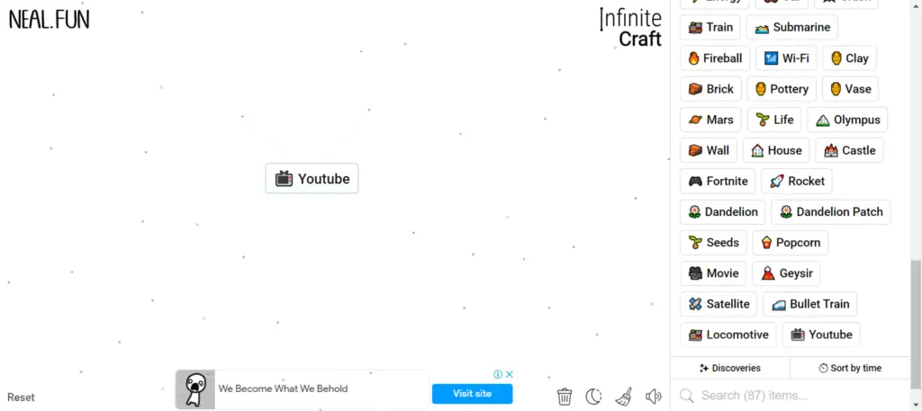 Table: How to Make YouTube in Infinite Craft