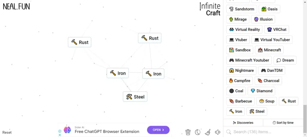 Table: How to Make Steel in Infinite Craft